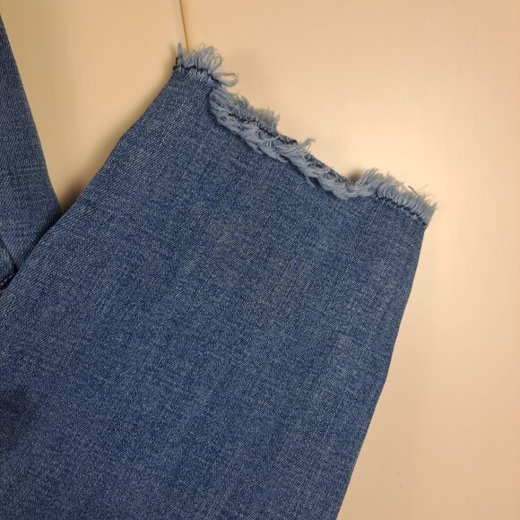 KanCan Lt Wash Distresses Embroidered Detail Fray Hem Skinny Jeans Sz 31 - Picture 7 of 14